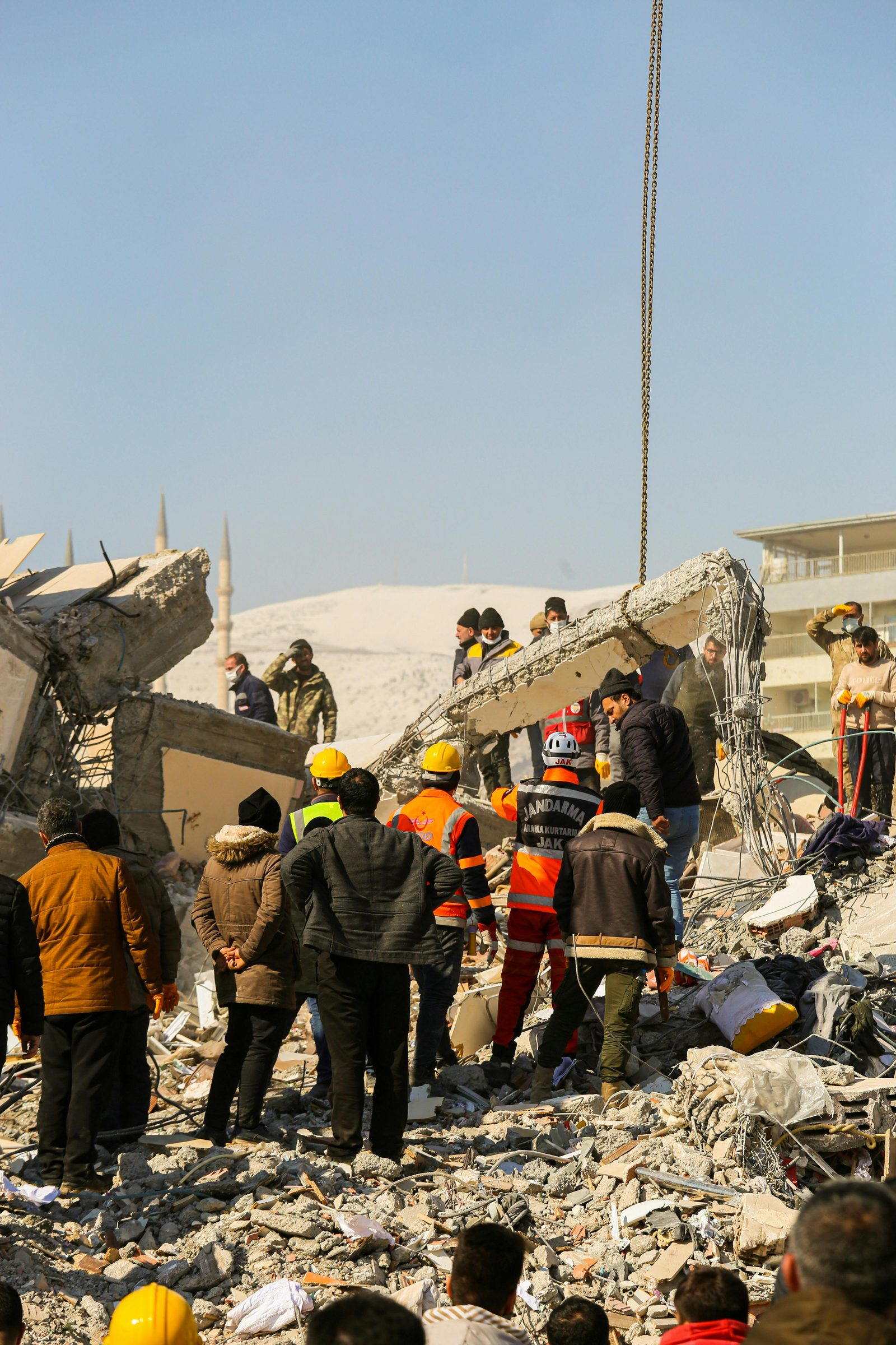 Rescue workers at disaster site